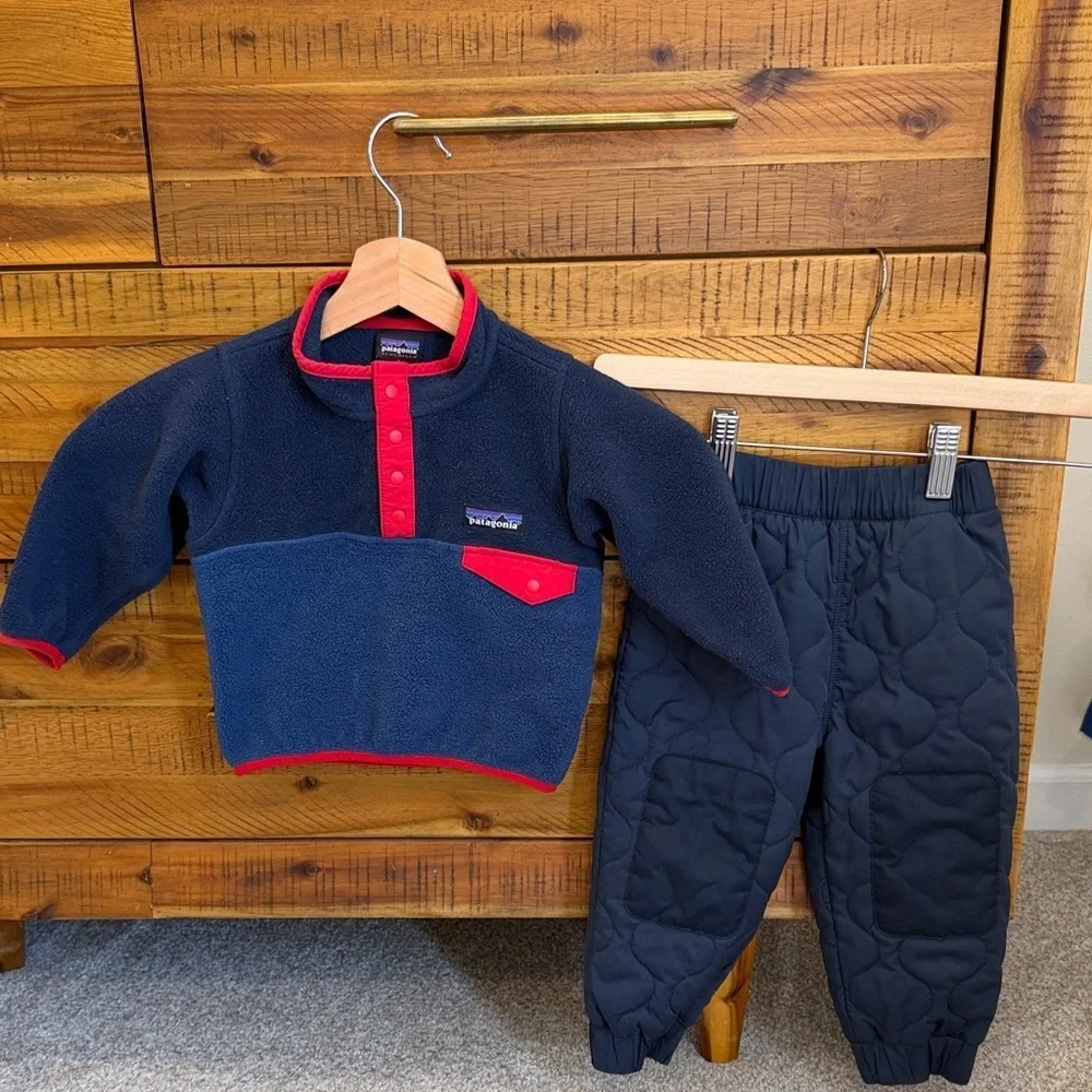 Patagonia Navy and Red Fleece Set